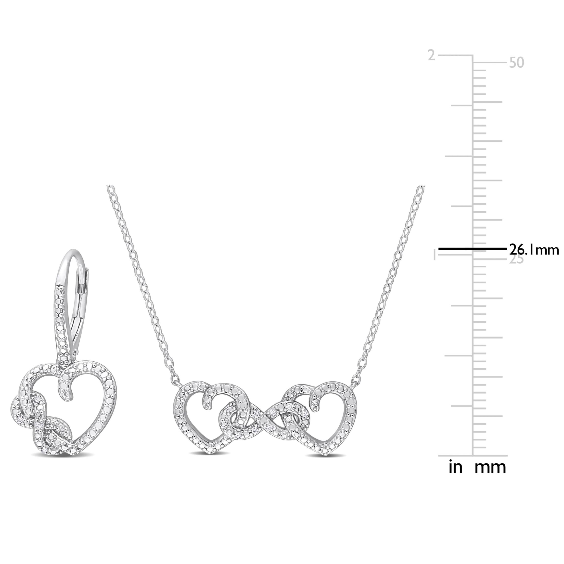 2 Piece Set of Diamond Earrings & Pendant With Chain in Sterling Silver, 18"