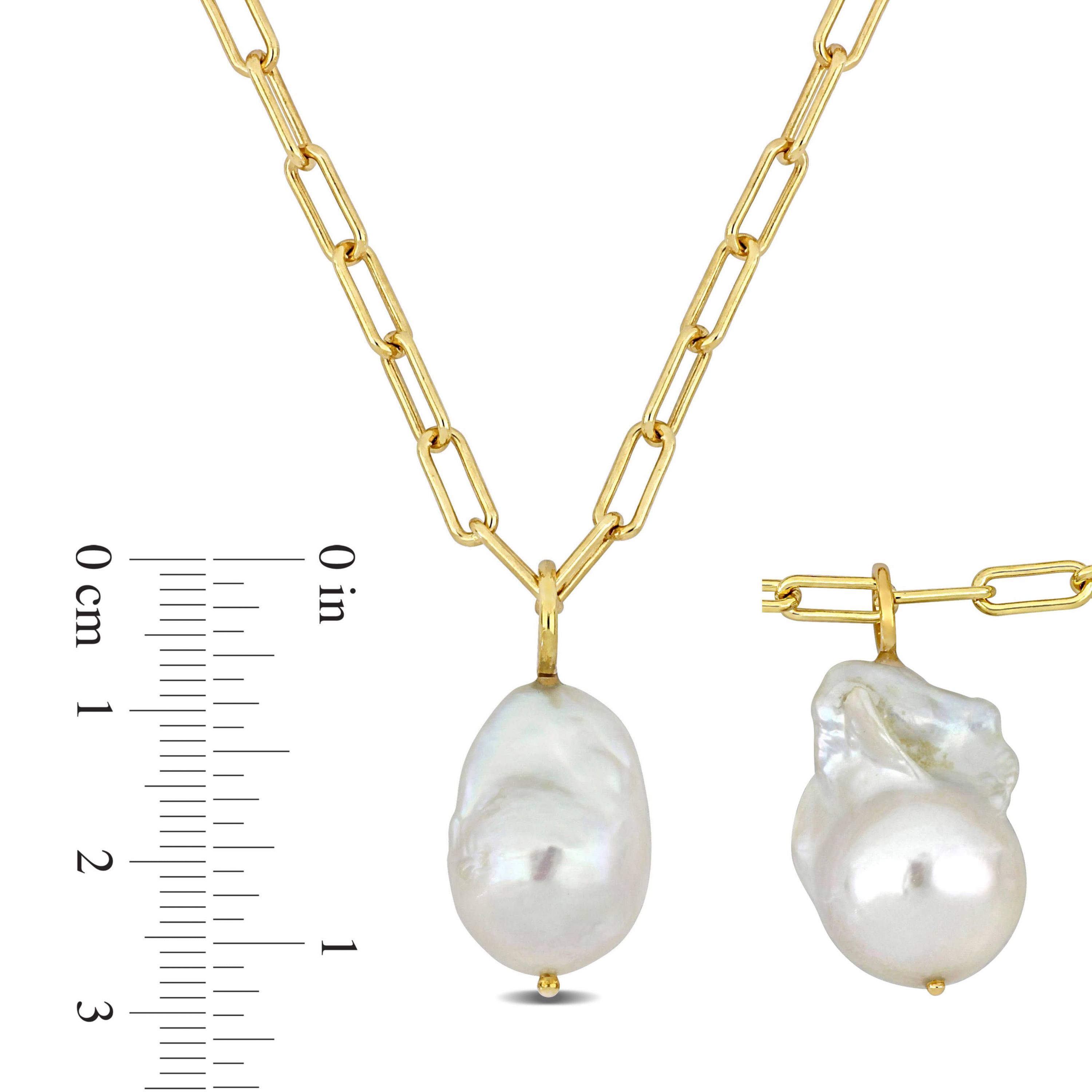 2 Piece Set of 13-14mm Freshwater Cultured Pearl Necklace & Bracelet in 18K Yellow Plated Gold, 18" & 7.5"