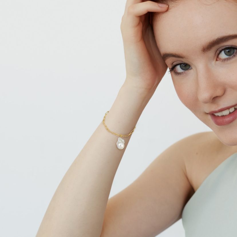 2 Piece Set of 13-14mm Freshwater Cultured Pearl Necklace & Bracelet in 18K Yellow Plated Gold, 18" & 7.5"