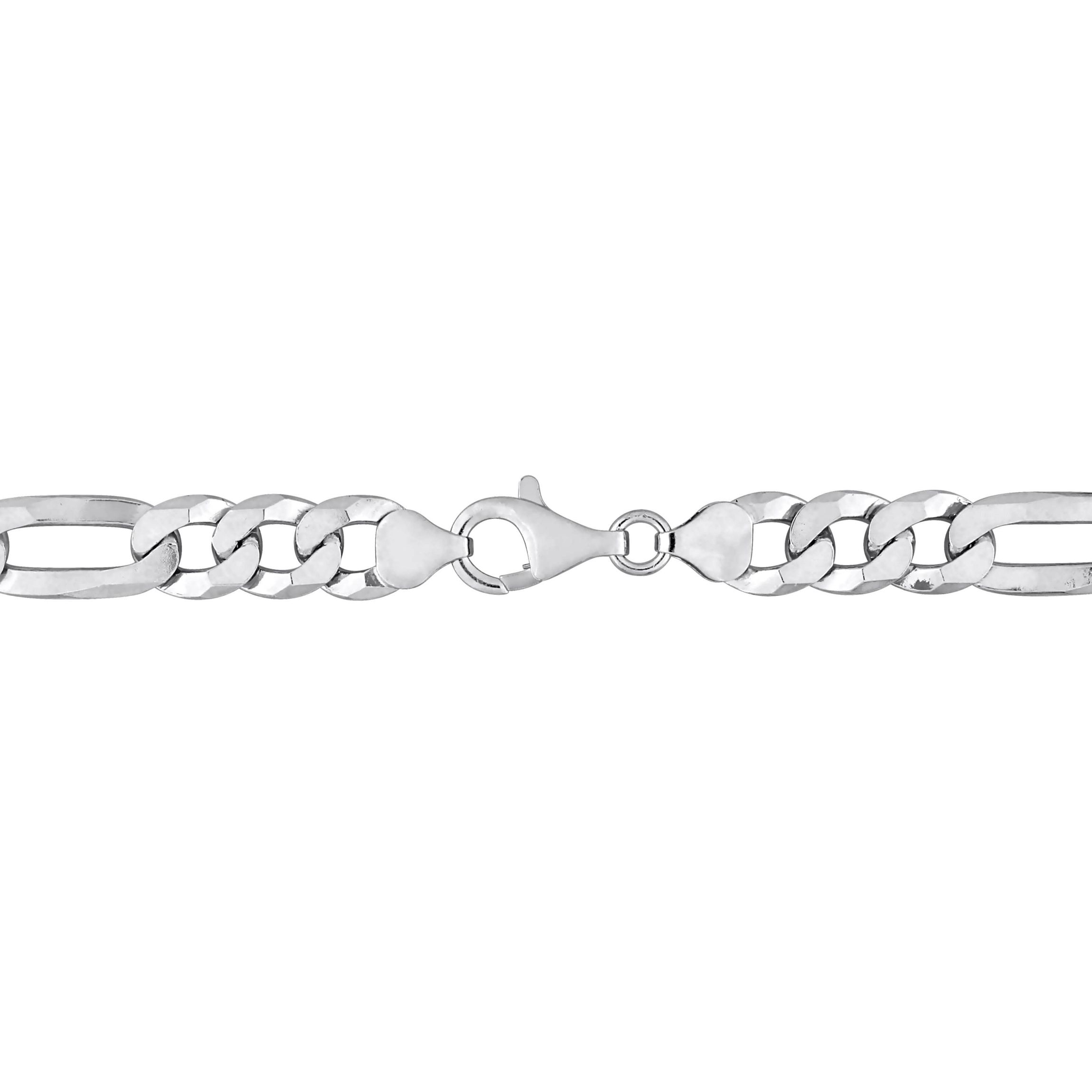 2 Piece Set of Mens 8.9mm Flat Figaro Chain Necklace & Bracelet in Sterling Silver, 22" & 9"