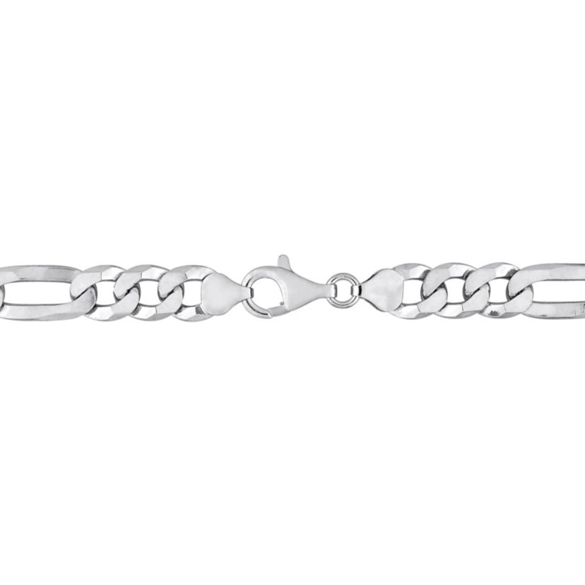 2 Piece Set of Mens 8.9mm Flat Figaro Chain Necklace & Bracelet in Sterling Silver, 22" & 9"