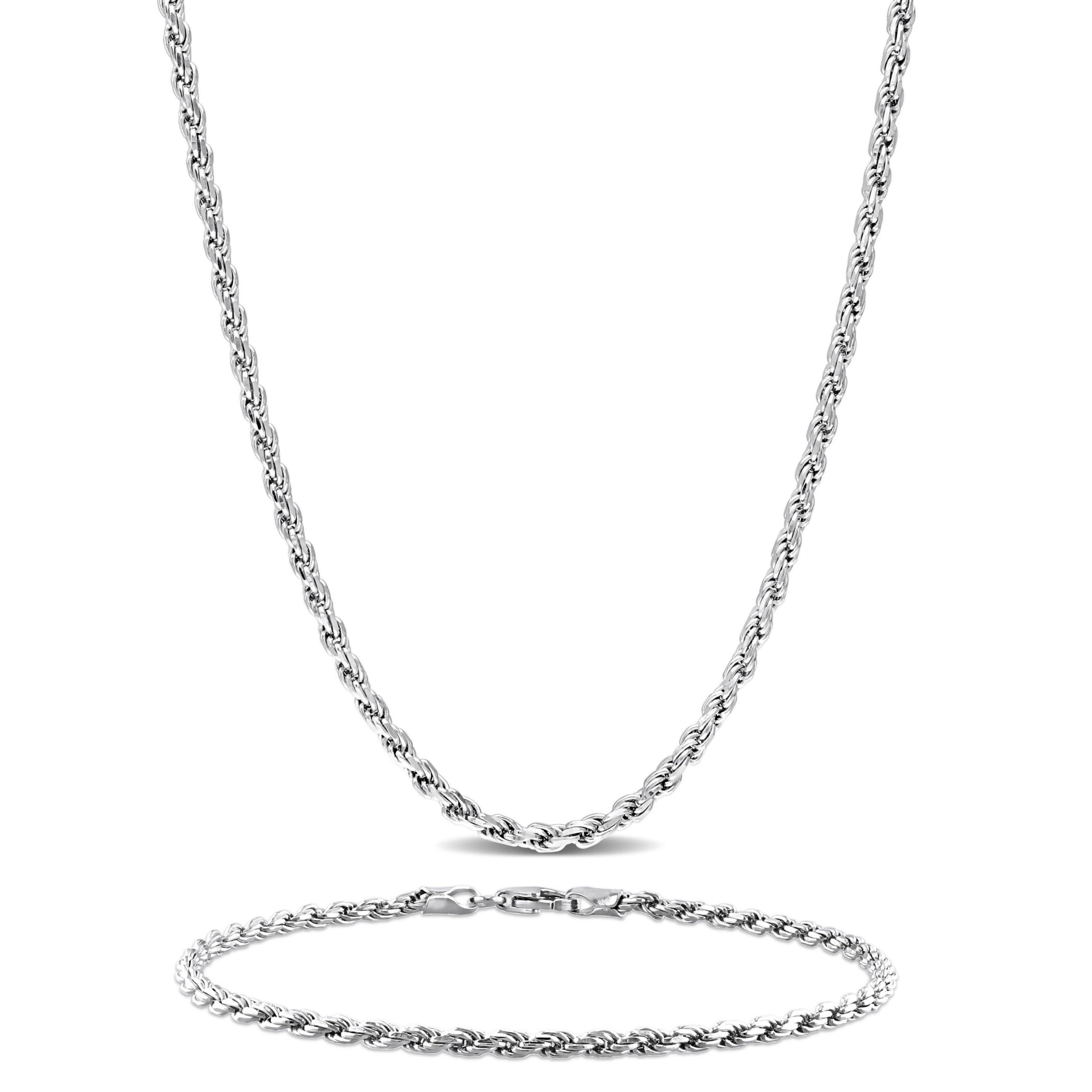 2 Piece Set of Mens 2.2mm Rope Chain Necklace & Bracelet in Sterling Silver, 20" & 9"