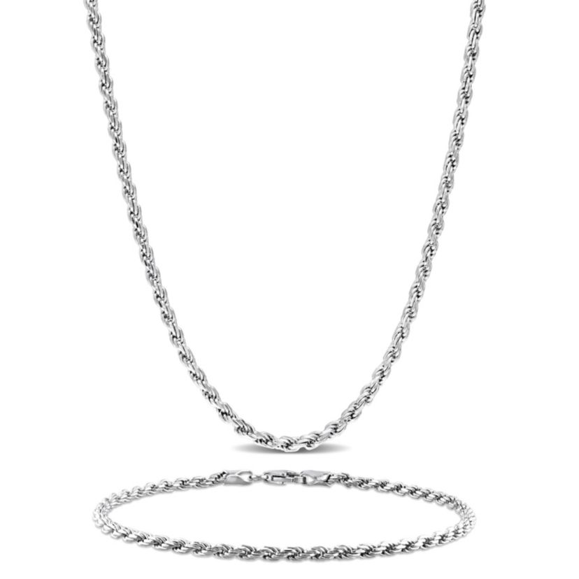 2 Piece Set of Mens 2.2mm Rope Chain Necklace & Bracelet in Sterling Silver, 20" & 9"