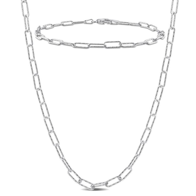 2 Piece Set of 3mm Paperclip Chain Necklace & Bracelet in Sterling Silver, 18" & 7"