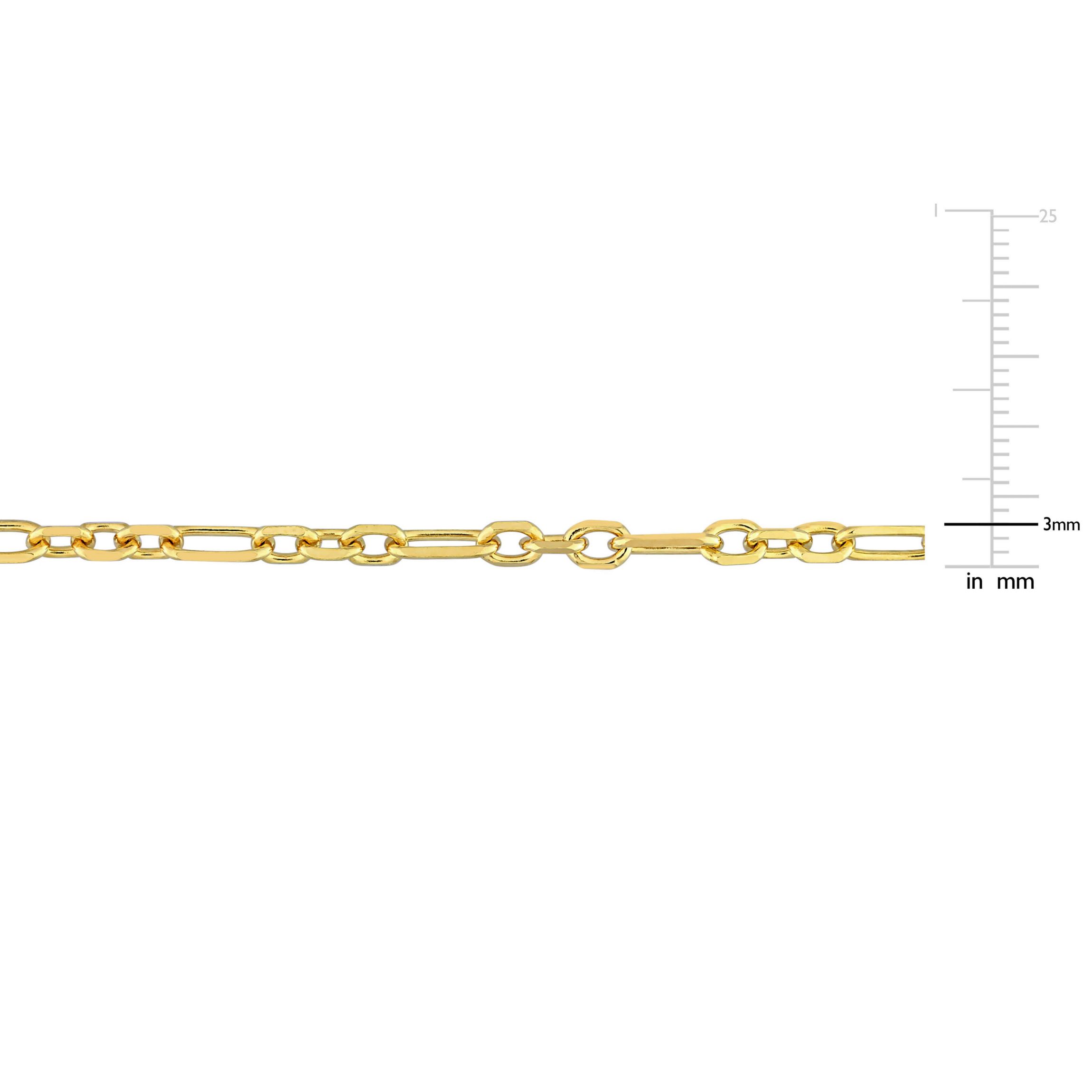 2 Piece Set of 3mm Diamond Cut Figaro Chain Necklace & Anklet in Yellow Plated Sterling Silver, 18" & 9"