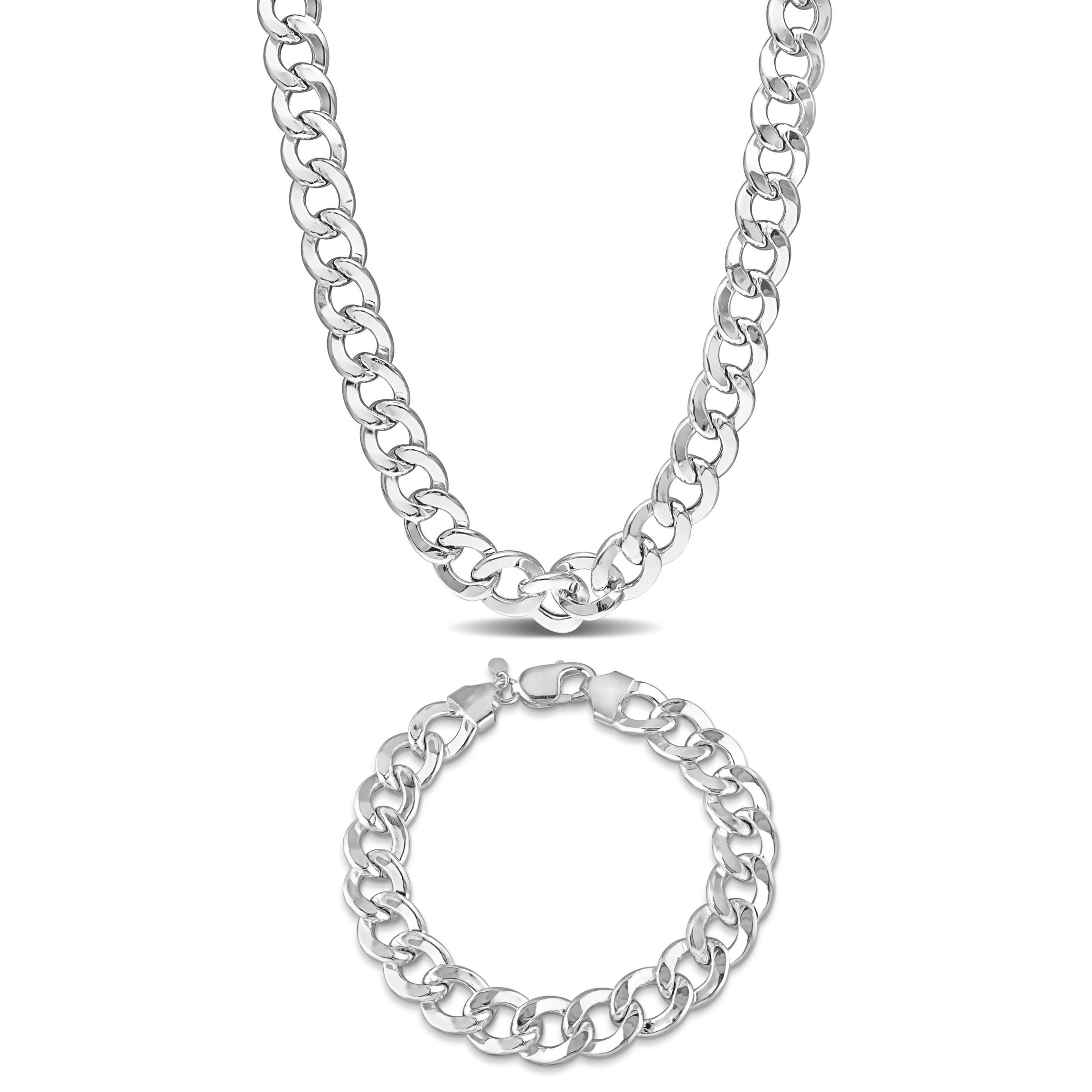 2 Piece Set of Mens 12.5mm Curb Link Chain Necklace & Bracelet in Sterling Silver, 24" & 9"