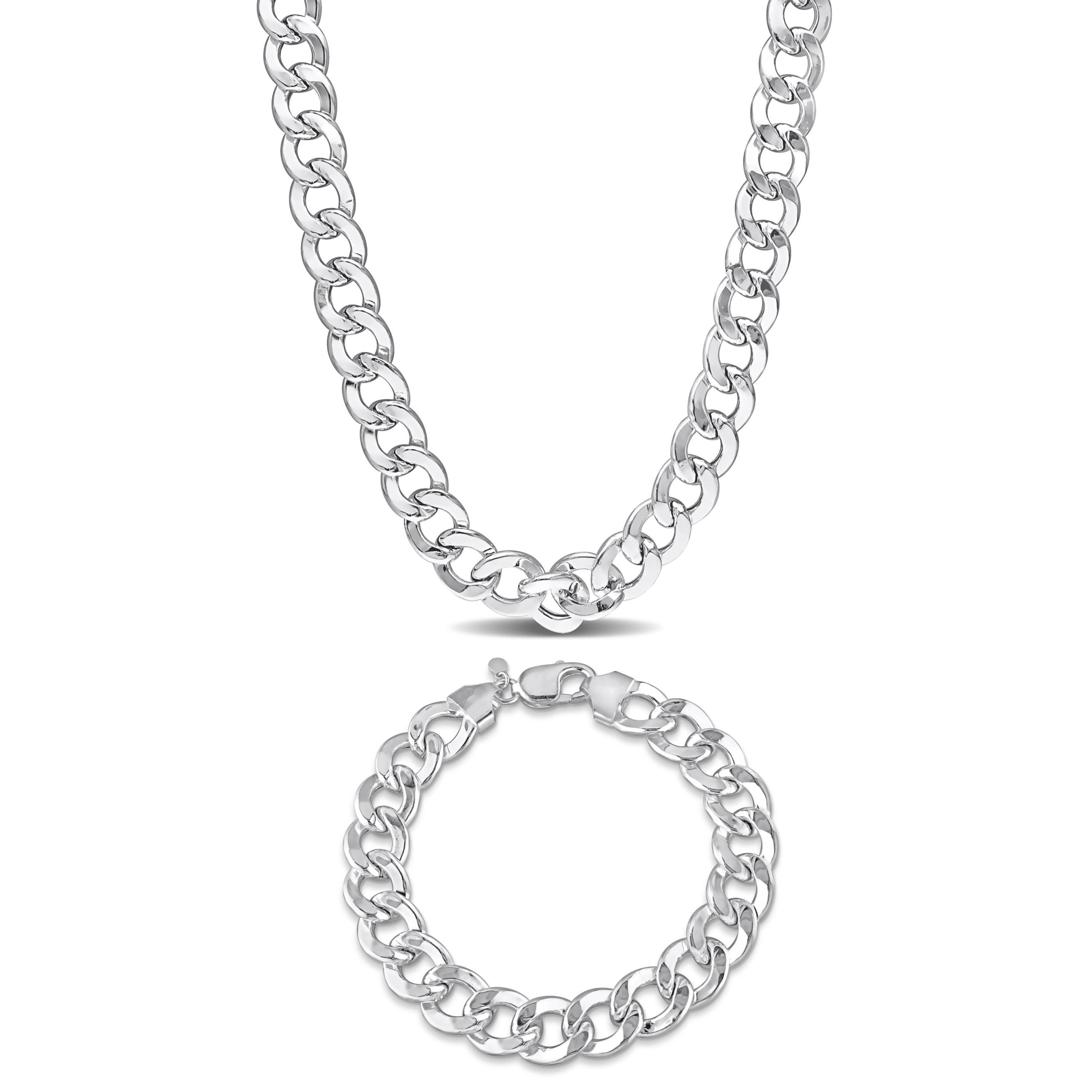 2 Piece Set of Mens 12.5mm Curb Link Chain Necklace & Bracelet in Sterling Silver, 24" & 9"