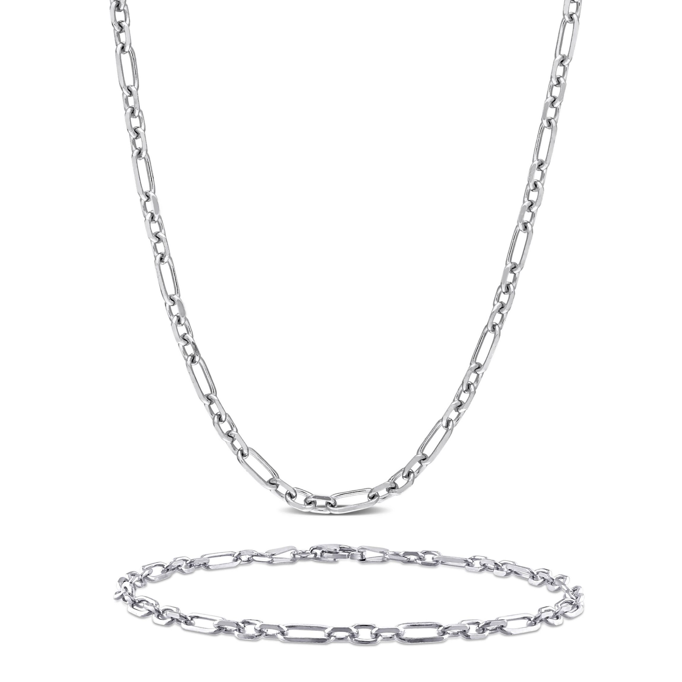 2 Piece Set of Mens 3mm Figaro Rolo Necklace & Bracelet in Sterling Silver, 20" & 9"