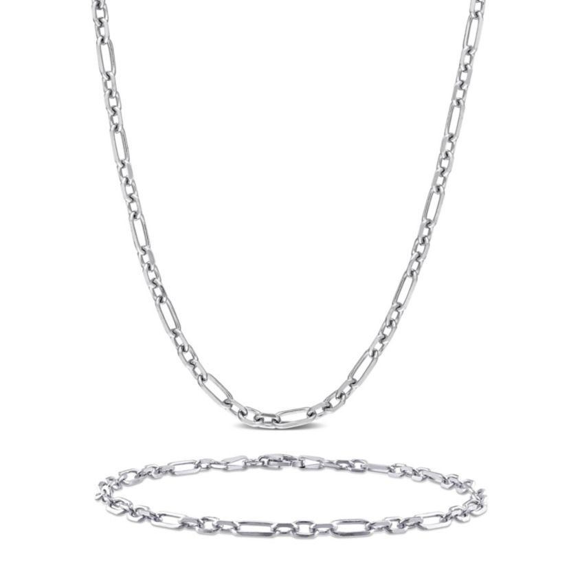 2 Piece Set of Mens 3mm Figaro Rolo Necklace & Bracelet in Sterling Silver, 20" & 9"