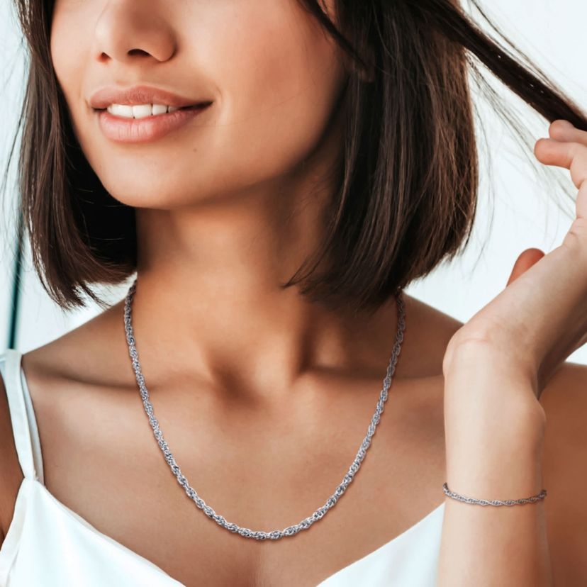 2 Piece Set of 3.7mm Singapore Necklace & Bracelet in Sterling Silver, 18" & 7.5"