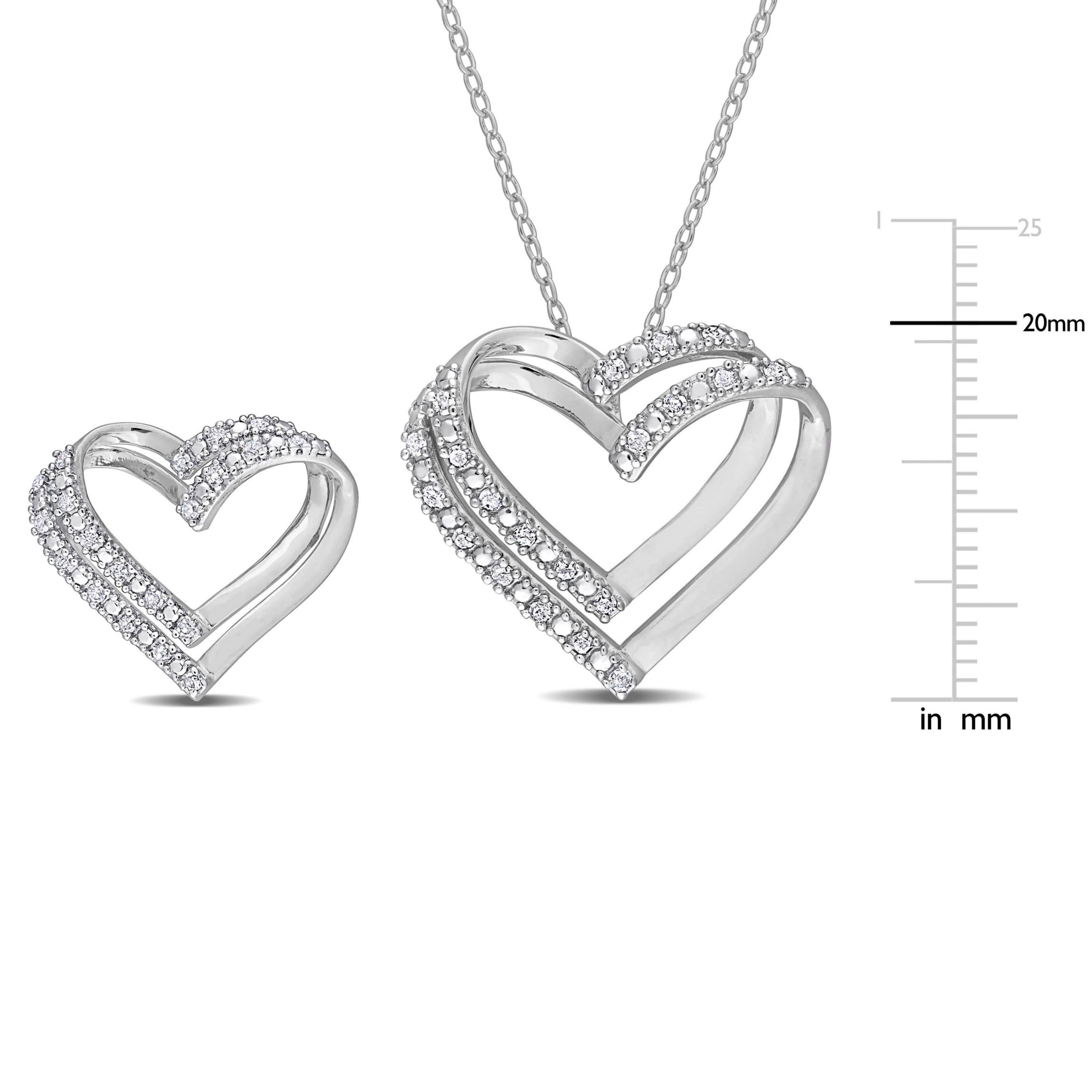 2 Piece Set of Diamond Stud Earrings & Pendant With Chain in Sterling Silver, 18"