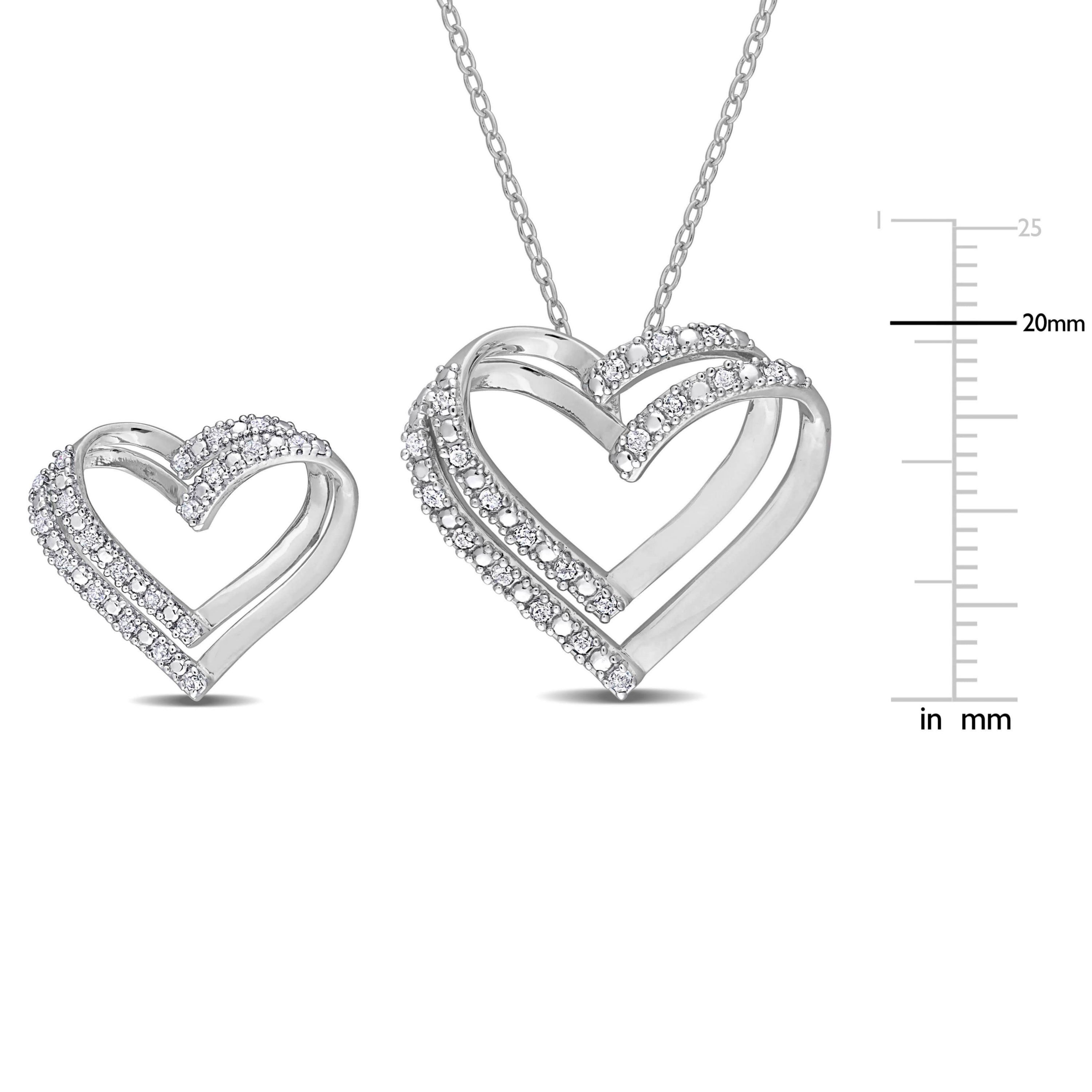 2 Piece Set of Diamond Stud Earrings & Pendant With Chain in Sterling Silver, 18"