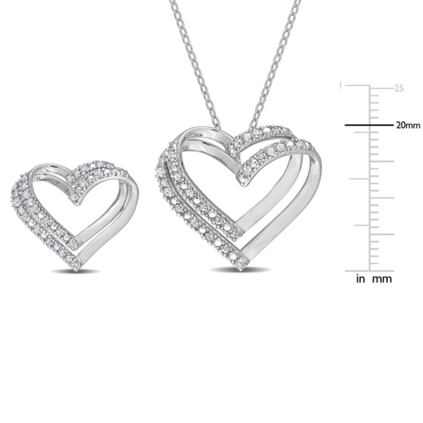 2 Piece Set of Diamond Stud Earrings & Pendant With Chain in Sterling Silver, 18"