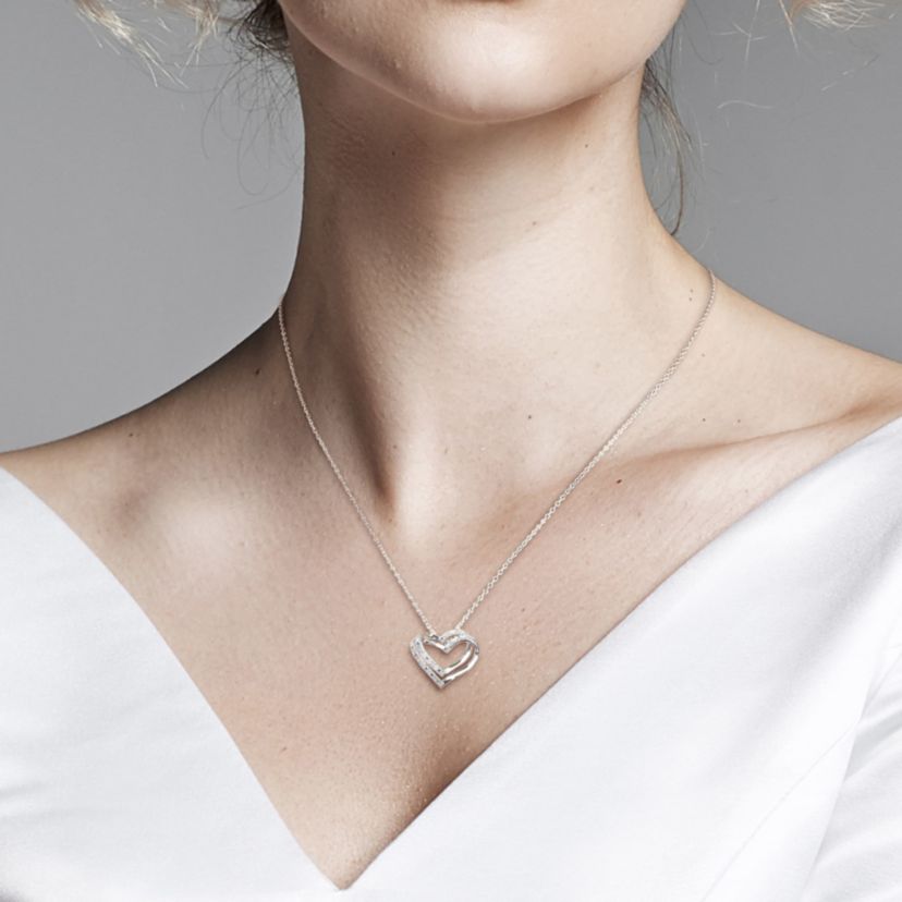 2 Piece Set of Diamond Stud Earrings & Pendant With Chain in Sterling Silver, 18"