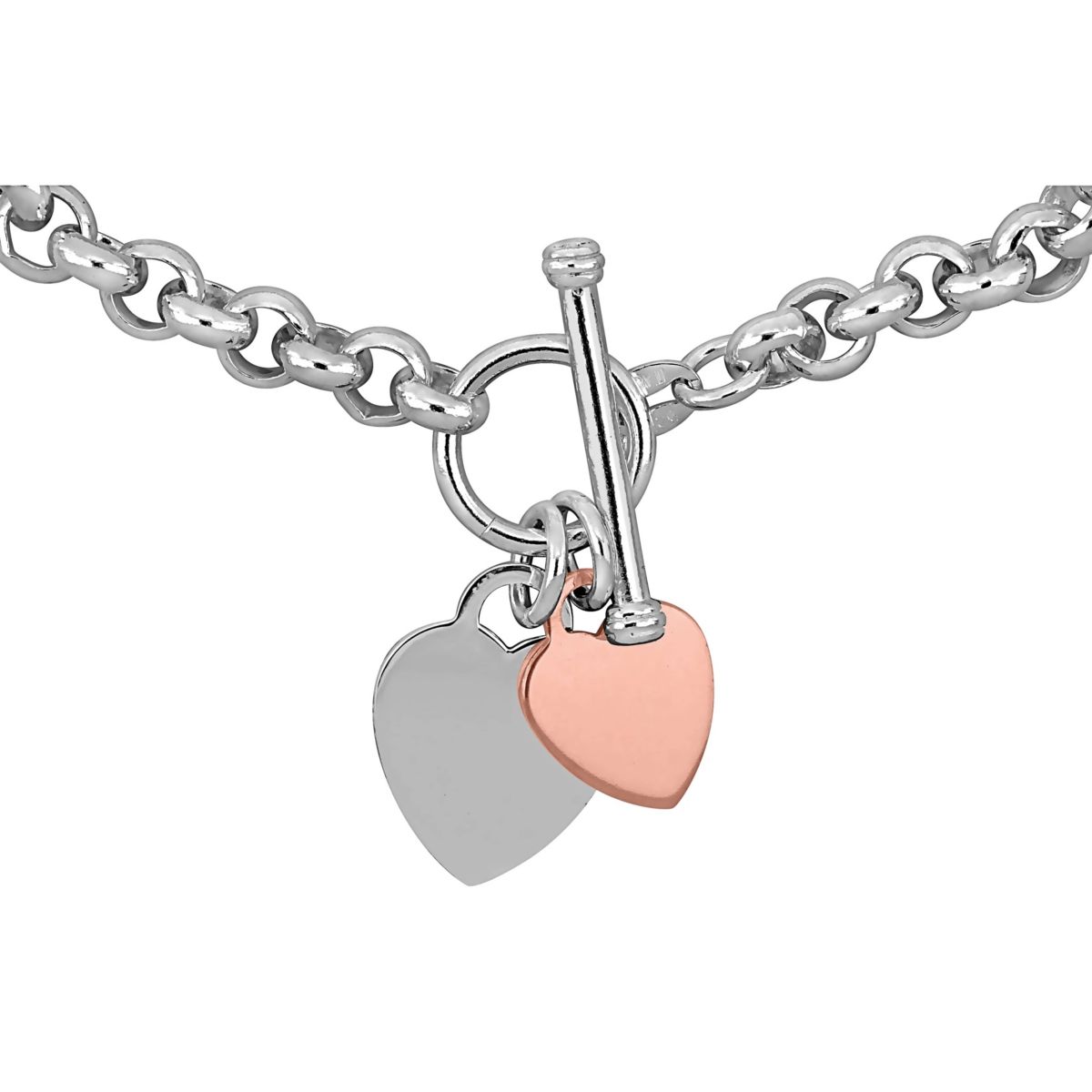 2 Piece Set of Charm Necklace & Bracelet in Rose and White Plated Sterling Silver, 18" & 7.5"