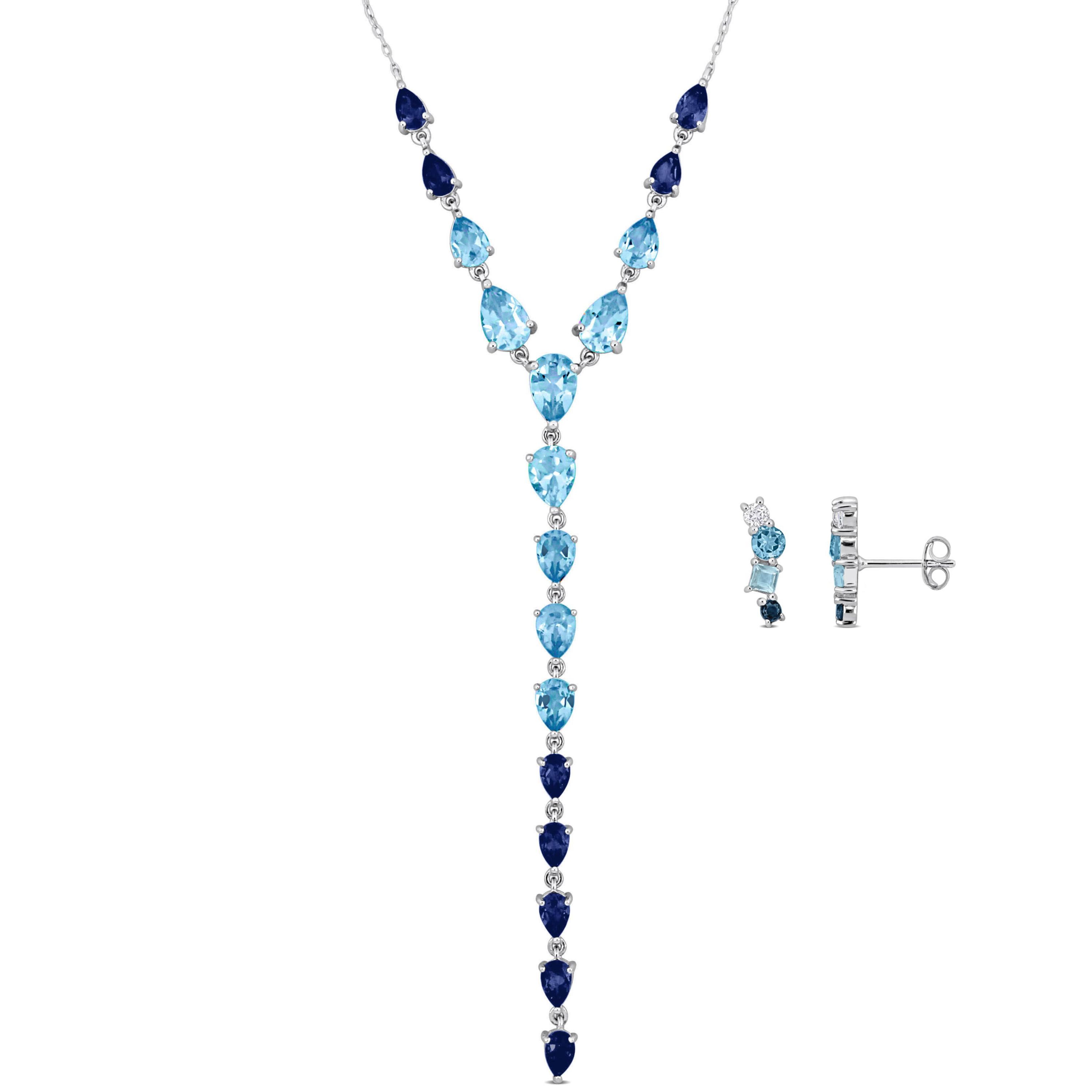 2 Piece Set of Swiss London Sky Blue & White Topaz Earrings & Necklace in Sterling Silver, 18"+2"Ext .
