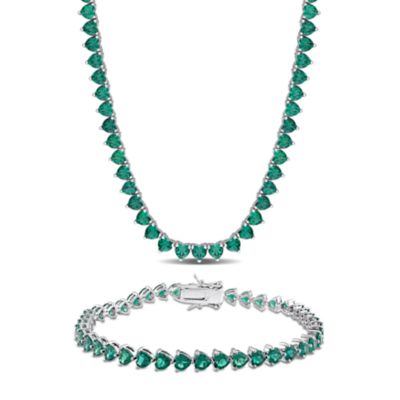 Belk & Co Lab Created Emerald Tennis Necklace & Bracelet Set in Sterling Silver - 18 in, 7.5 in