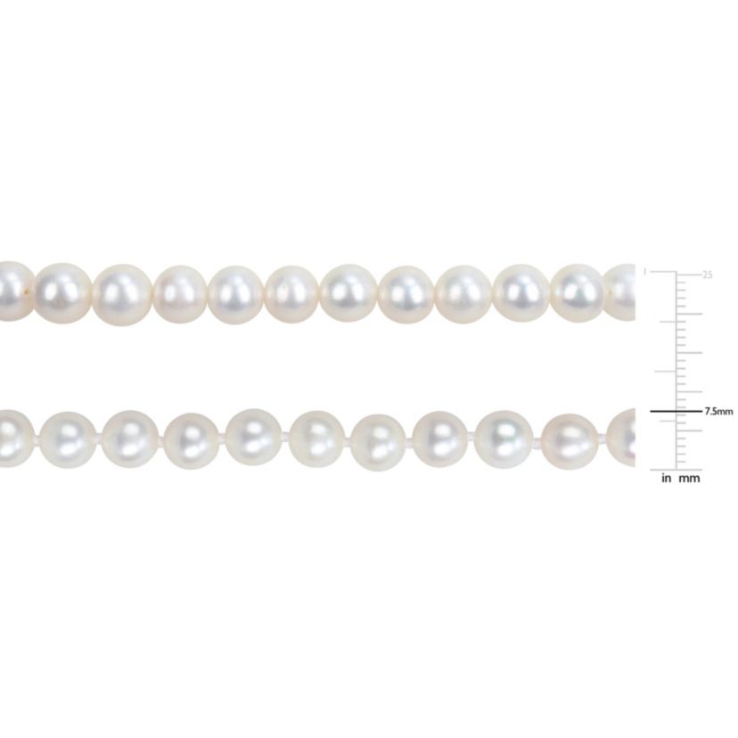 2 Piece Set of 7-7.5mm Freshwater Cultured Pearl Necklace Beaded & Elastic Bracelet in Sterling Silver, 18"