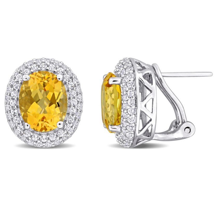 Citrine & White Topaz Earrings in Sterling Silver