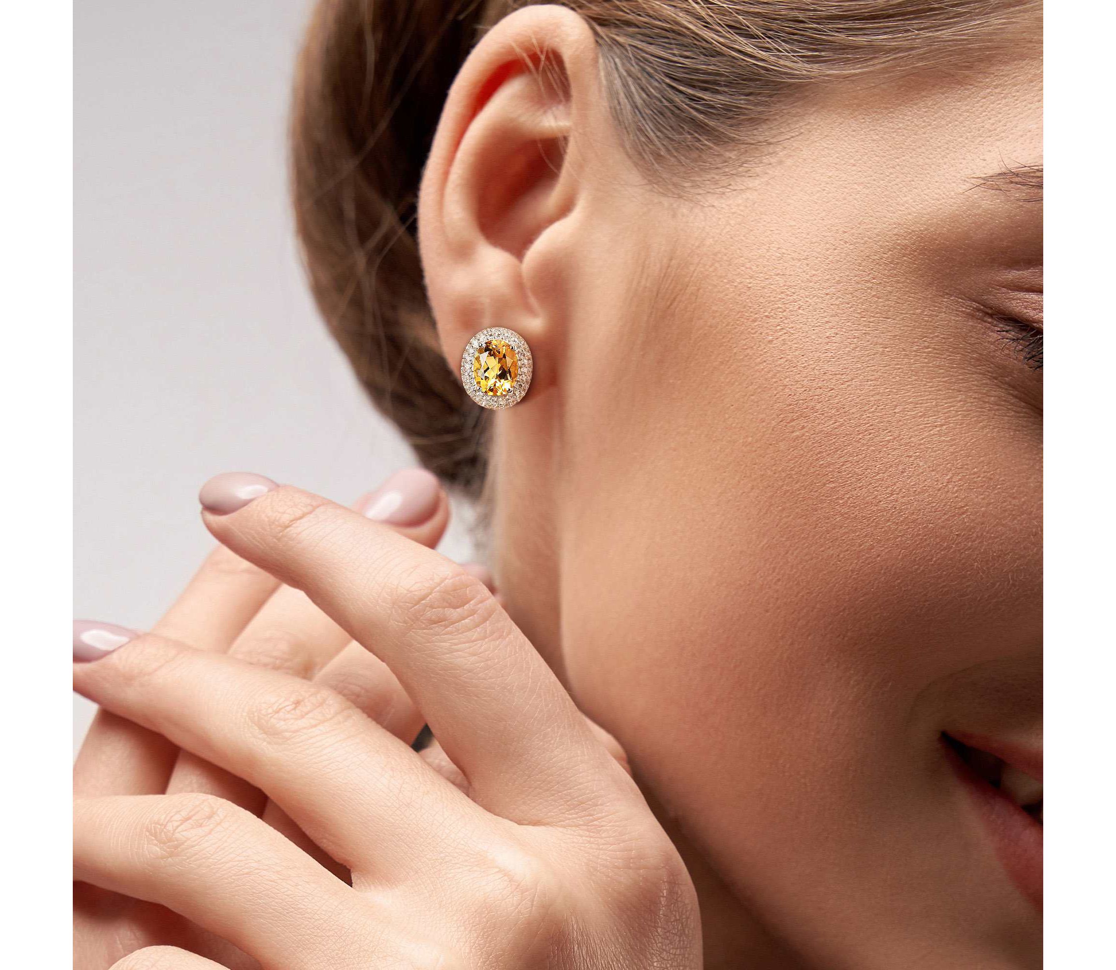 Citrine & White Topaz Earrings in Sterling Silver