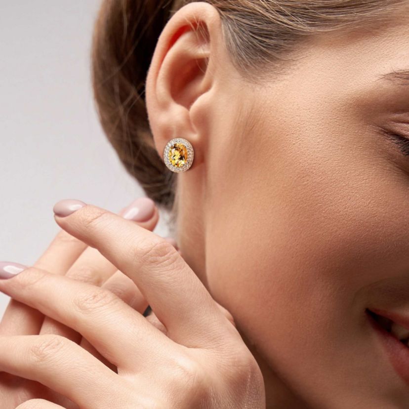 Citrine & White Topaz Earrings in Sterling Silver