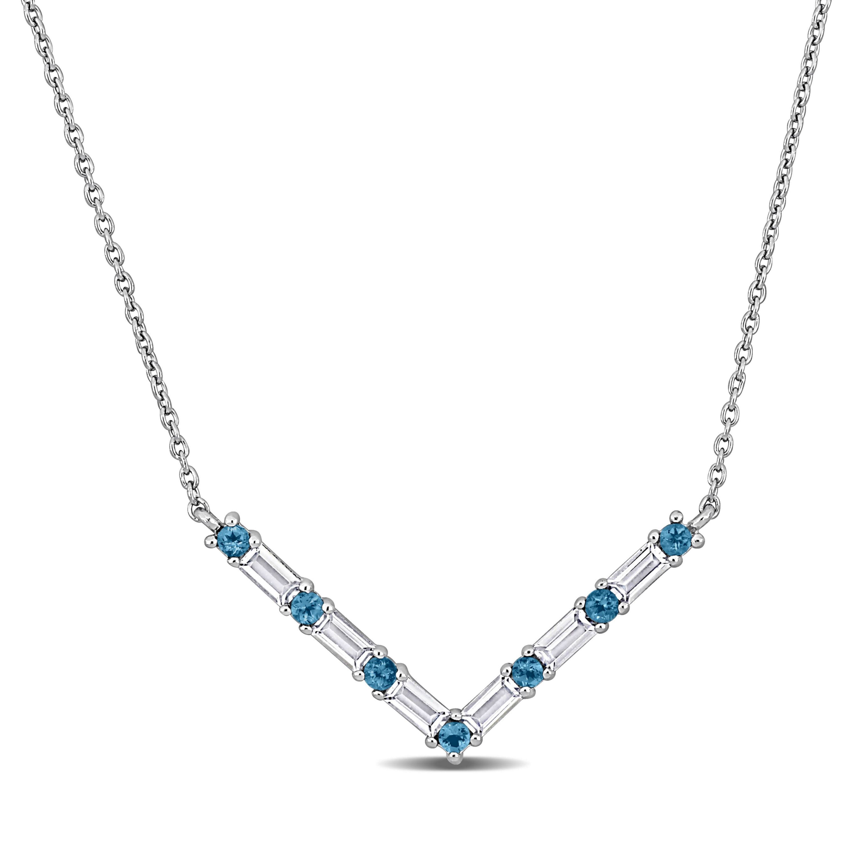 Blue Topaz & White Topaz Necklace in Sterling Silver, 18"+2" ext.