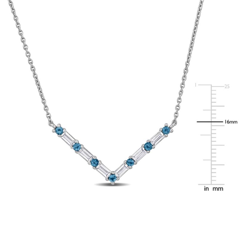 Blue Topaz & White Topaz Necklace in Sterling Silver, 18"+2" ext.