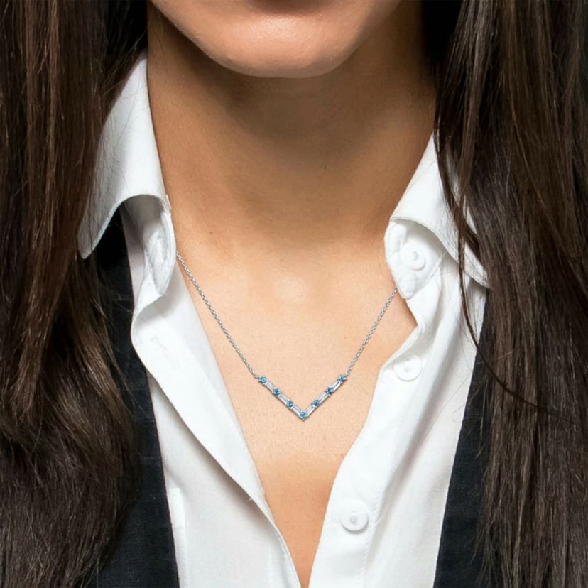 Blue Topaz & White Topaz Necklace in Sterling Silver, 18"+2" ext.