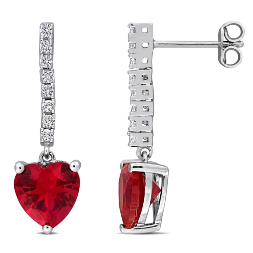 Lab Created Created Ruby & Created White Sapphire Drop Earrings in Sterling Silver
