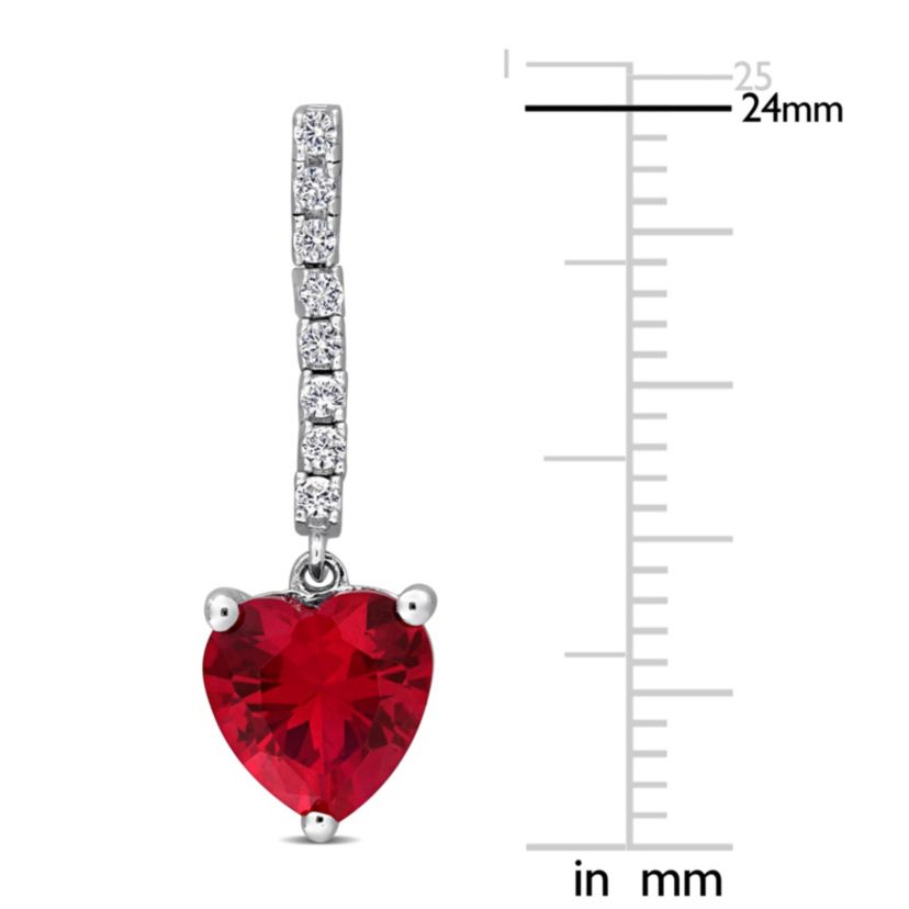 Lab Created Created Ruby & Created White Sapphire Drop Earrings in Sterling Silver