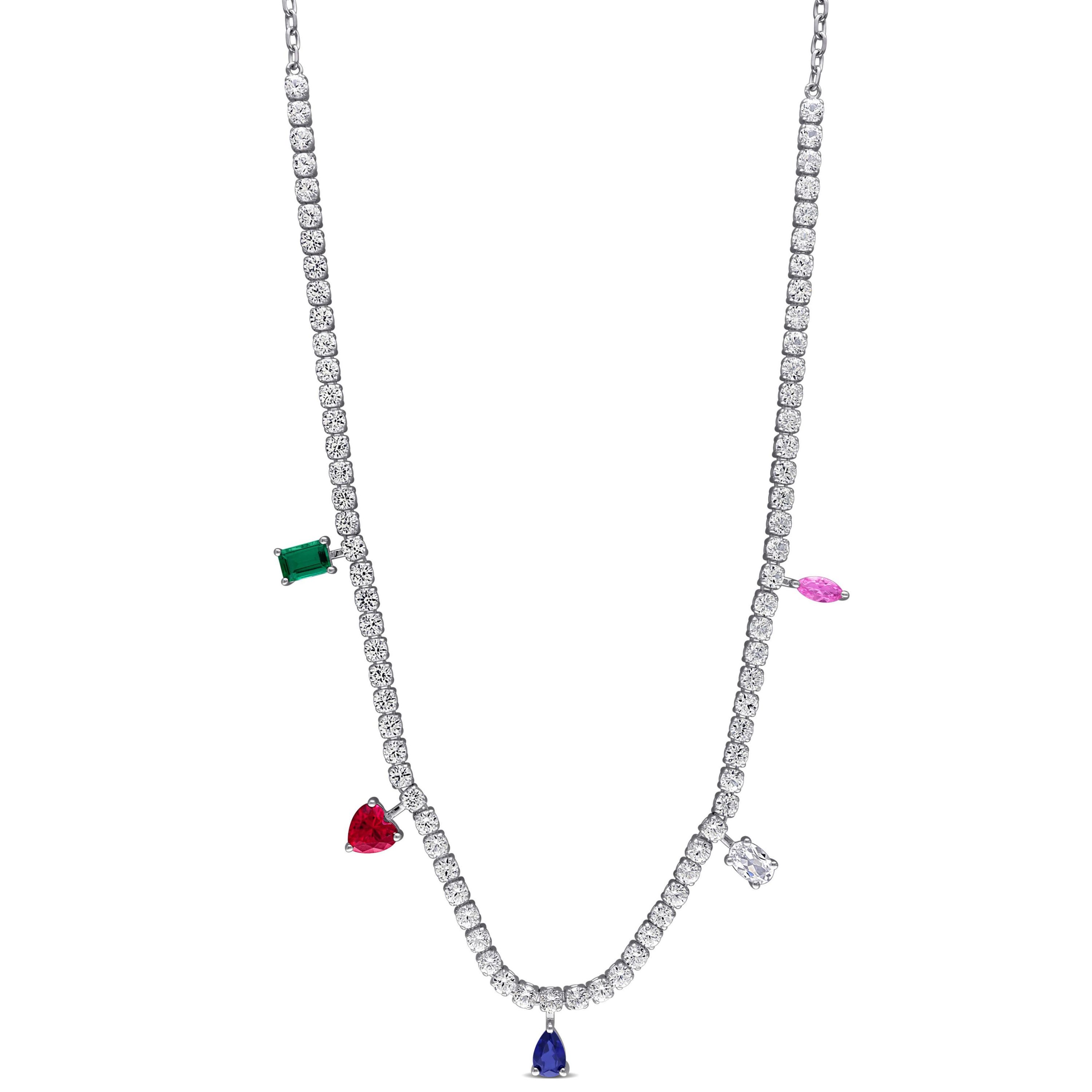 Lab Created Created Multi-Gemstone Necklace in Sterling Silver, 17-in