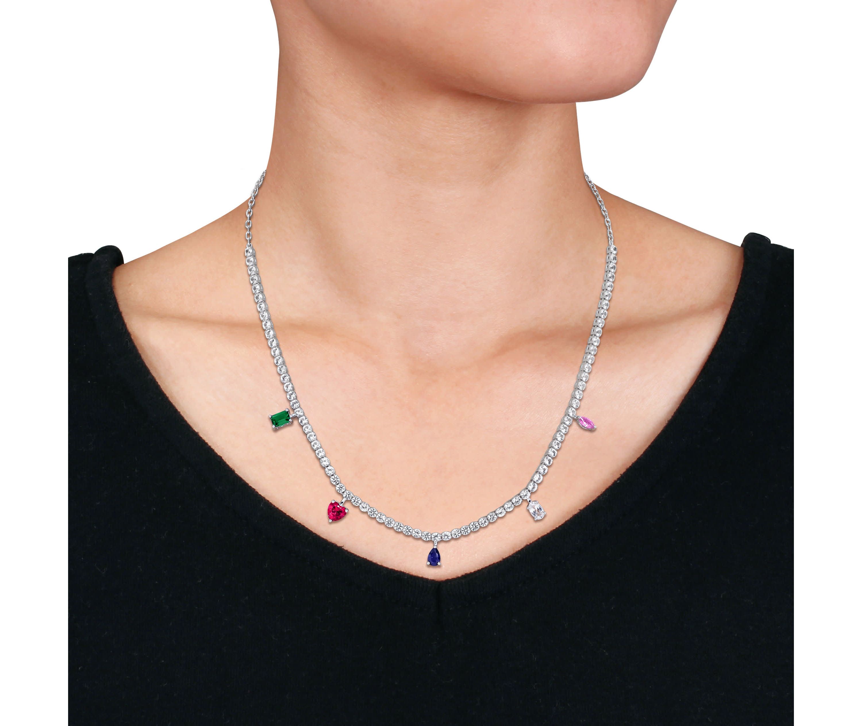 Lab Created Created Multi-Gemstone Necklace in Sterling Silver, 17-in