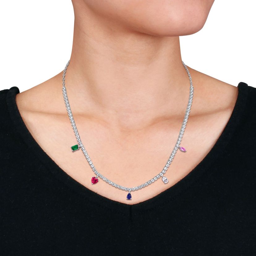 Lab Created Created Multi-Gemstone Necklace in Sterling Silver, 17-in