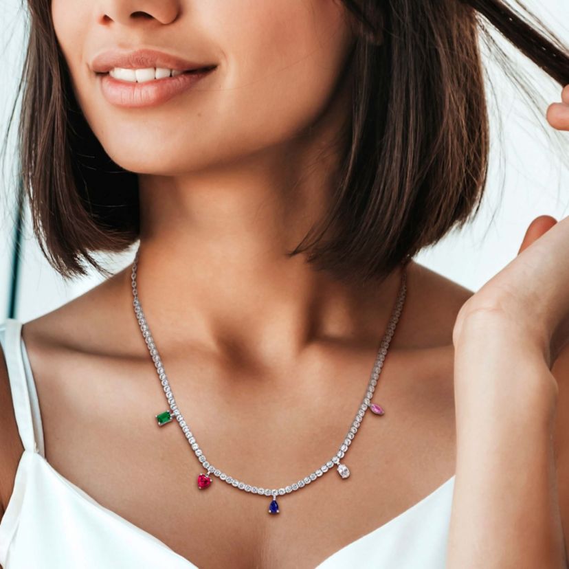 Lab Created Created Multi-Gemstone Necklace in Sterling Silver, 17-in