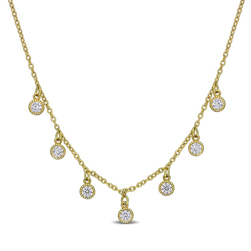 Lab Created Created White Sapphire Necklace in Yellow Plated Sterling Silver, 16"+2"ext.