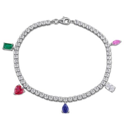 Belk & Co Lab Created Emerald, Ruby, Blue, Pink & White Sapphire Bracelet in Sterling Silver, 7.25"