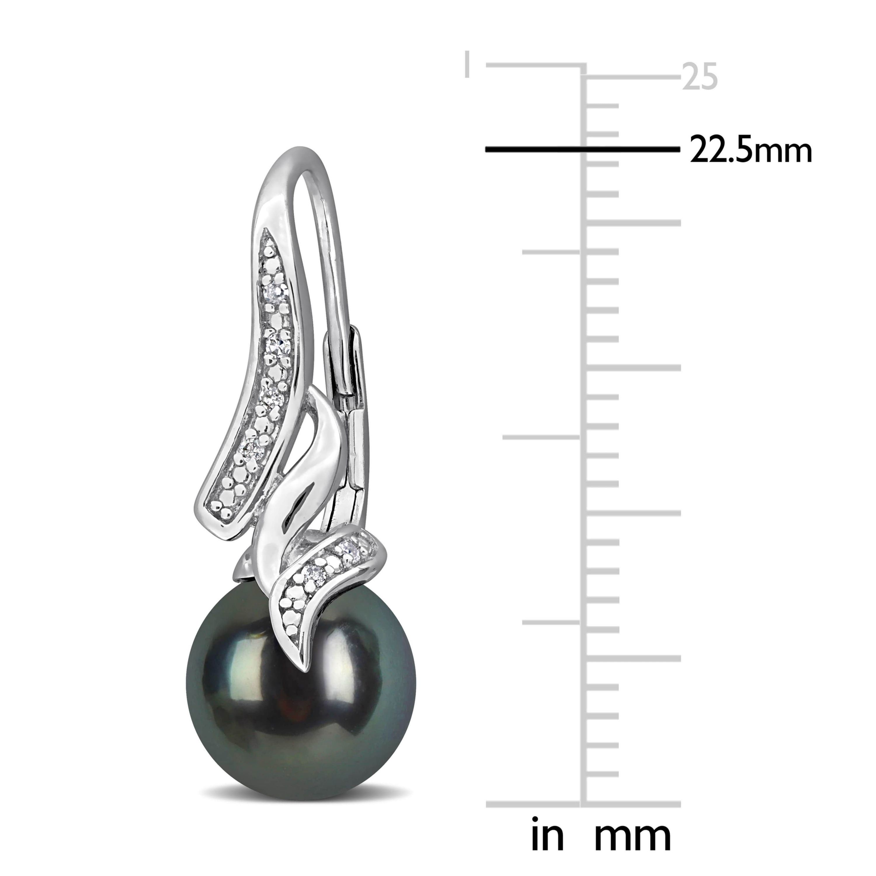 Diamond & 8-8.5MM Black Tahitian Cultured Pearl LeverBack Earrings in Sterling Silver