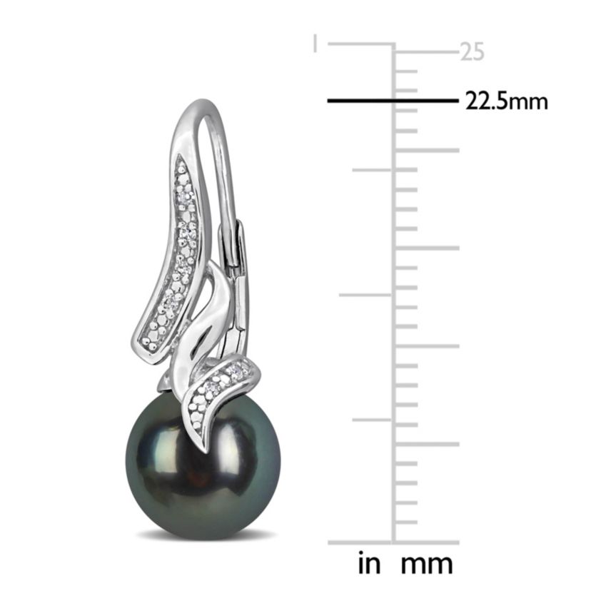 Diamond & 8-8.5MM Black Tahitian Cultured Pearl LeverBack Earrings in Sterling Silver