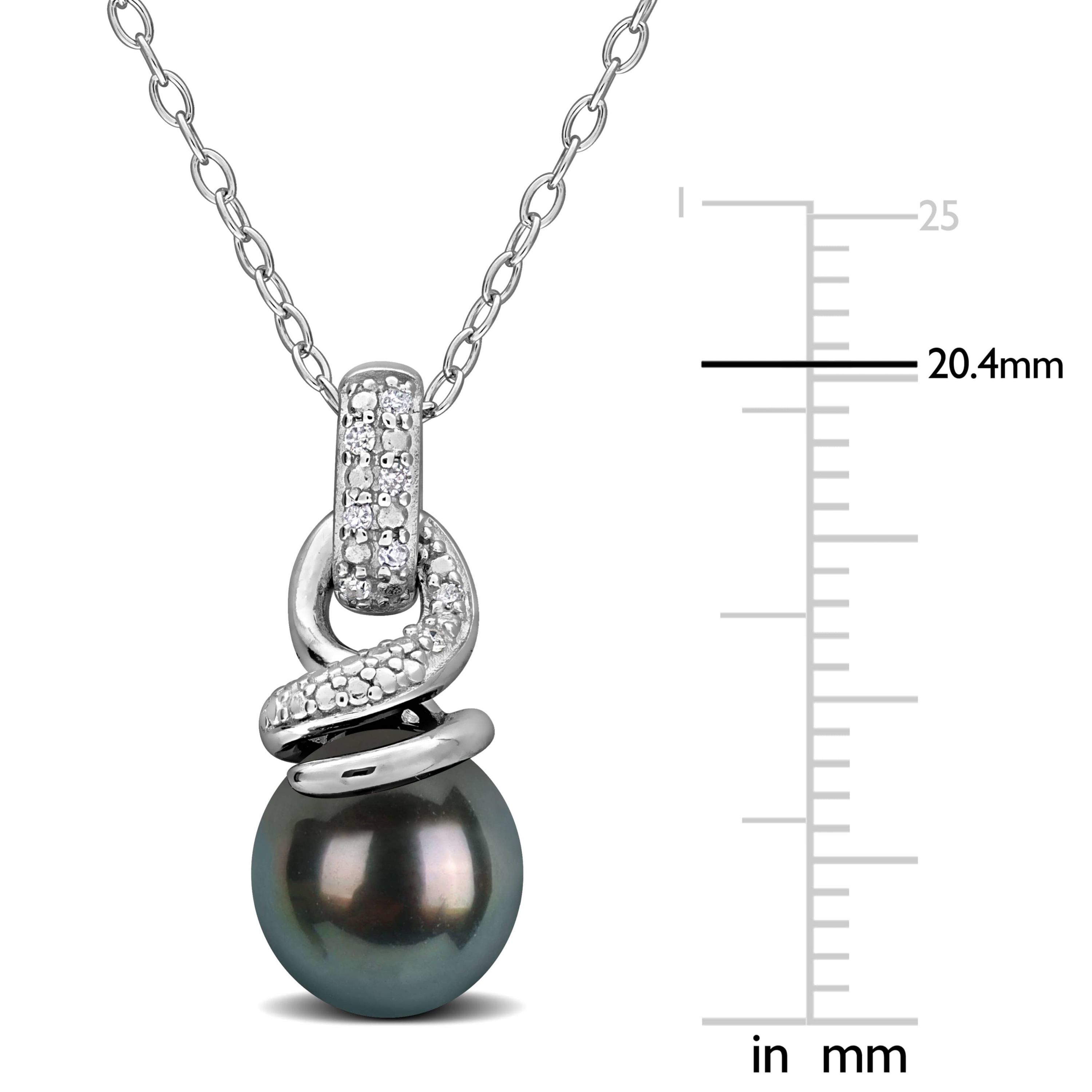 Diamond 8-8.5MM Black Tahitian Cultured Pearl Pendant With Chain in Sterling Silver, 18"