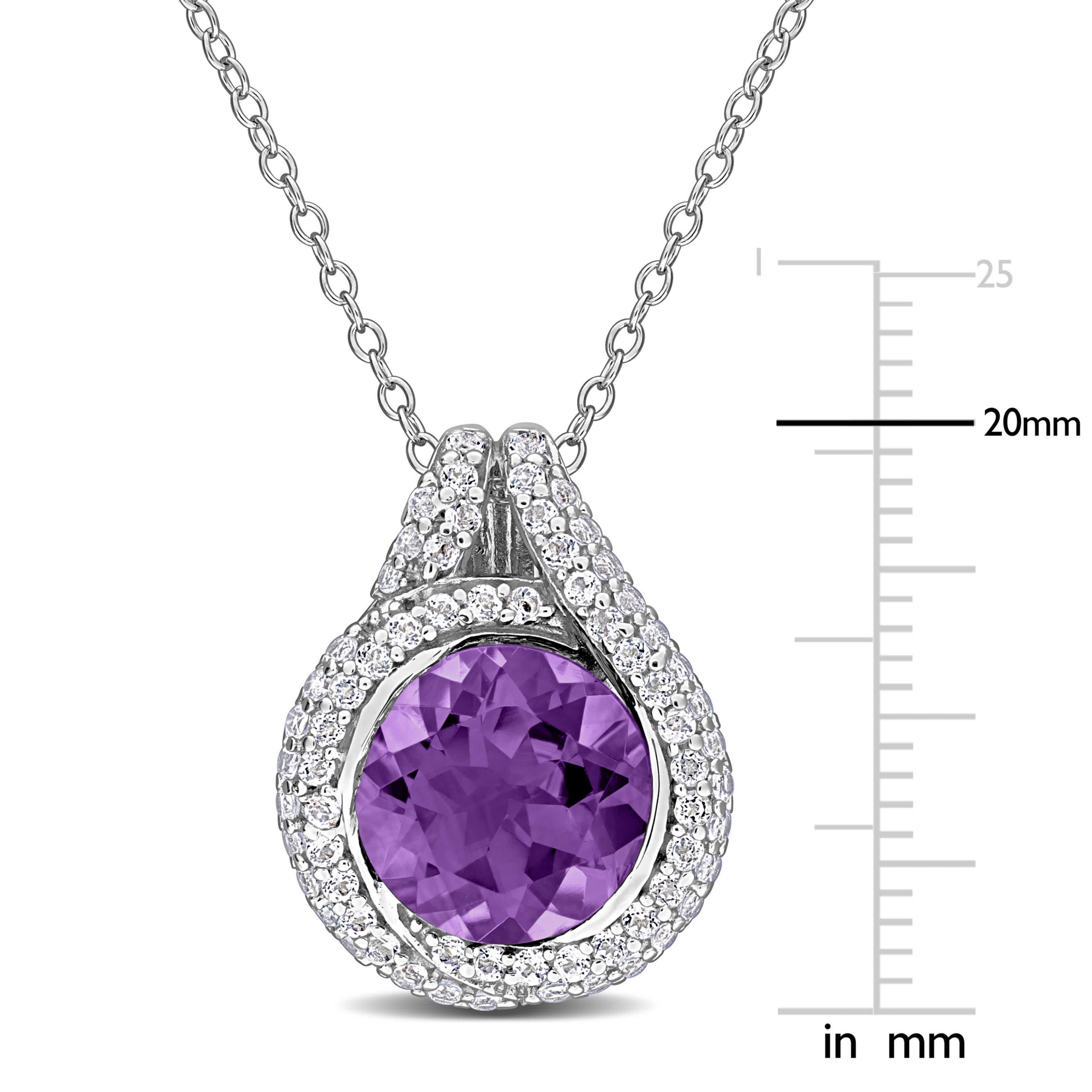 Amethyst & White Topaz Pendant With Chain in sterling Silver, 17"