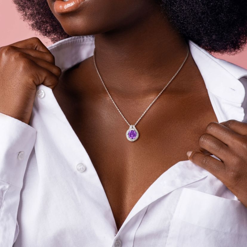 Amethyst & White Topaz Pendant With Chain in sterling Silver, 17"