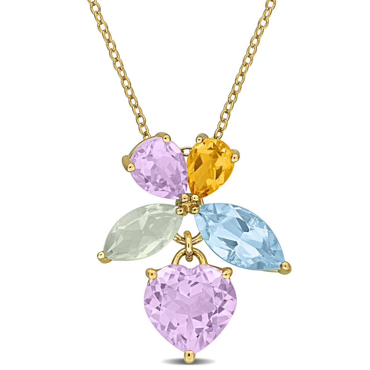 Rose de France, Citrine, Green Quartz, Sky Blue Topaz Pendant with Chain in Yellow Plated Sterling Silver, 17"