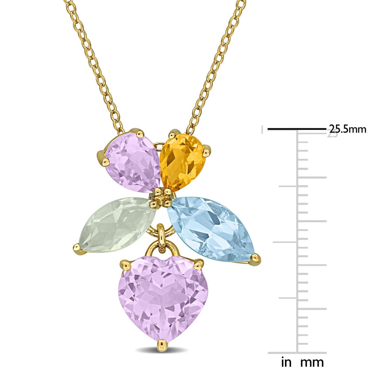 Rose de France, Citrine, Green Quartz, Sky Blue Topaz Pendant with Chain in Yellow Plated Sterling Silver, 17"