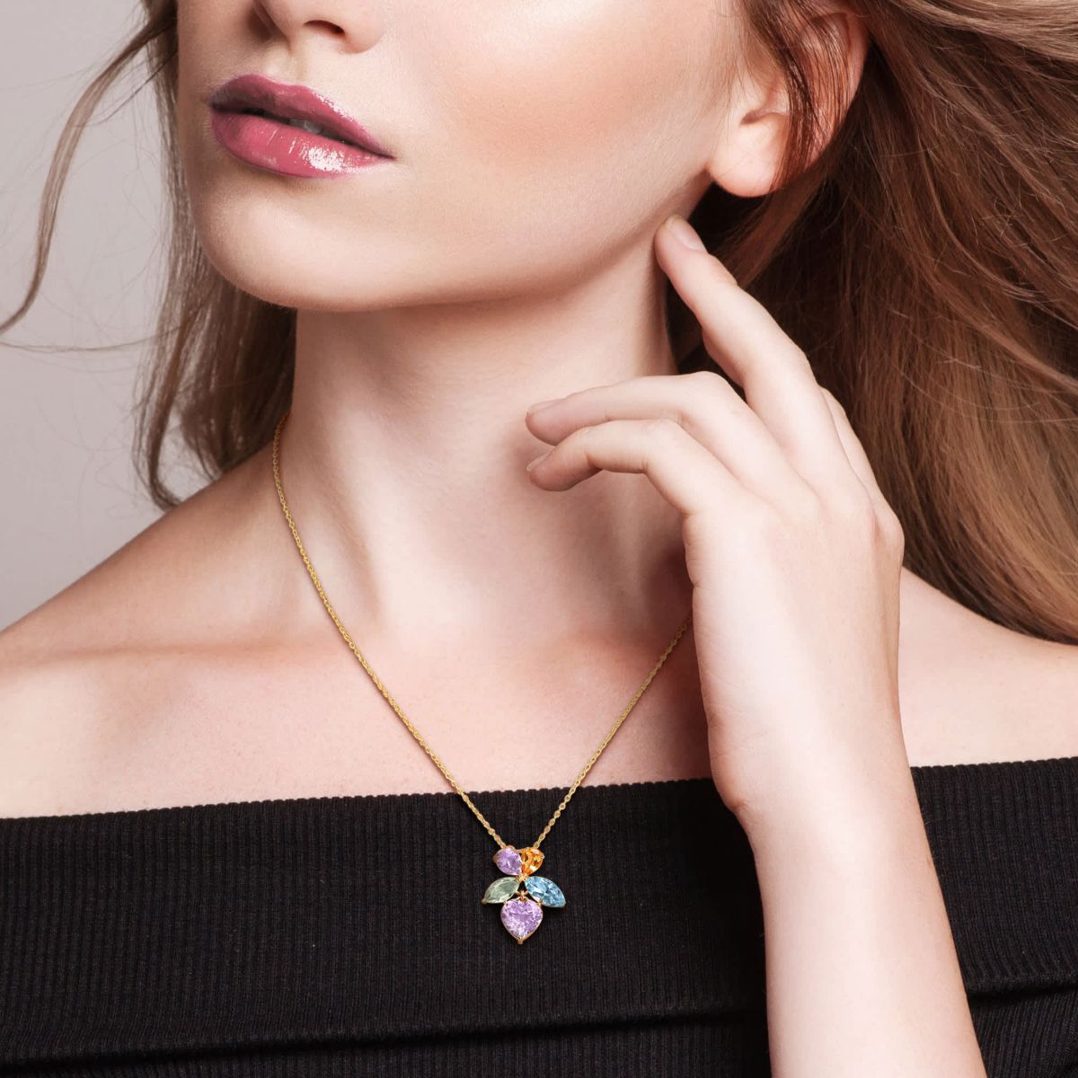 Rose de France, Citrine, Green Quartz, Sky Blue Topaz Pendant with Chain in Yellow Plated Sterling Silver, 17"