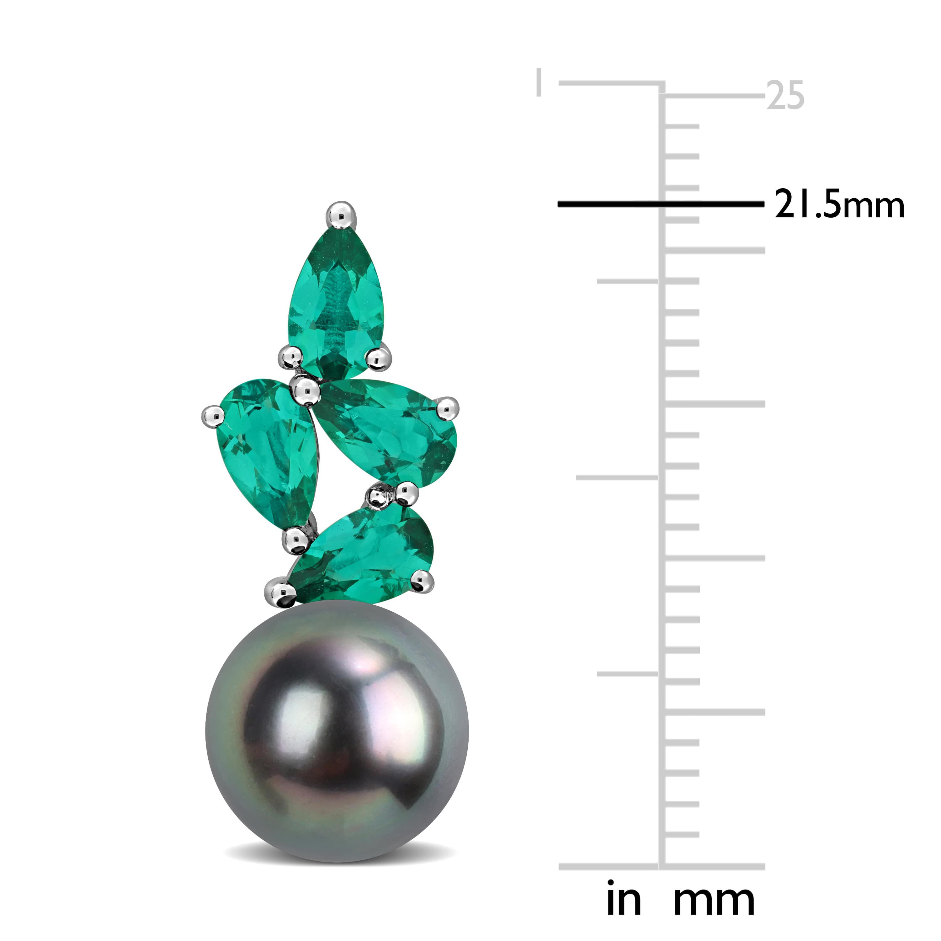 Lab Created Created Emerald & 8-8.5MM Black Tahitian Cultured Pearl Stud Earrings in Sterling Silver