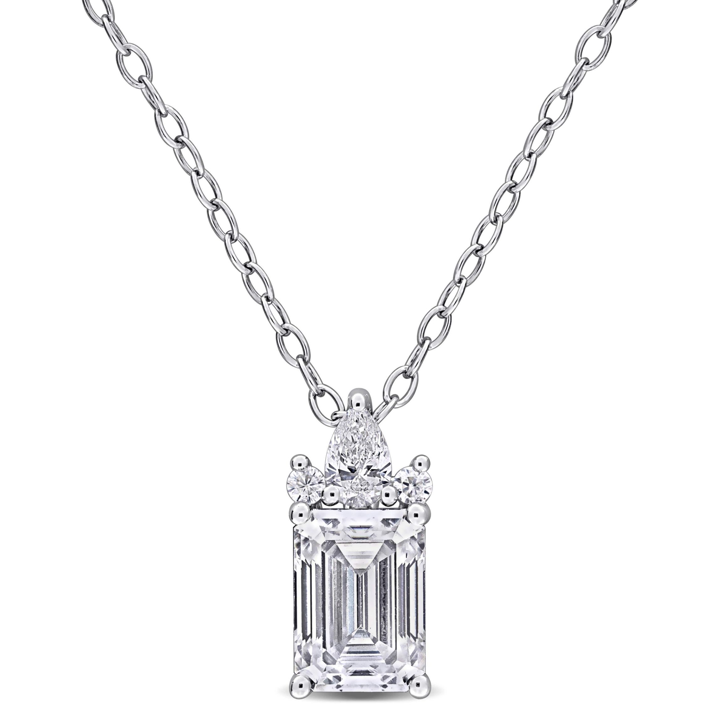 Lab Created Created White Moissanite Pendant With Chain in Sterling Silver, 18"