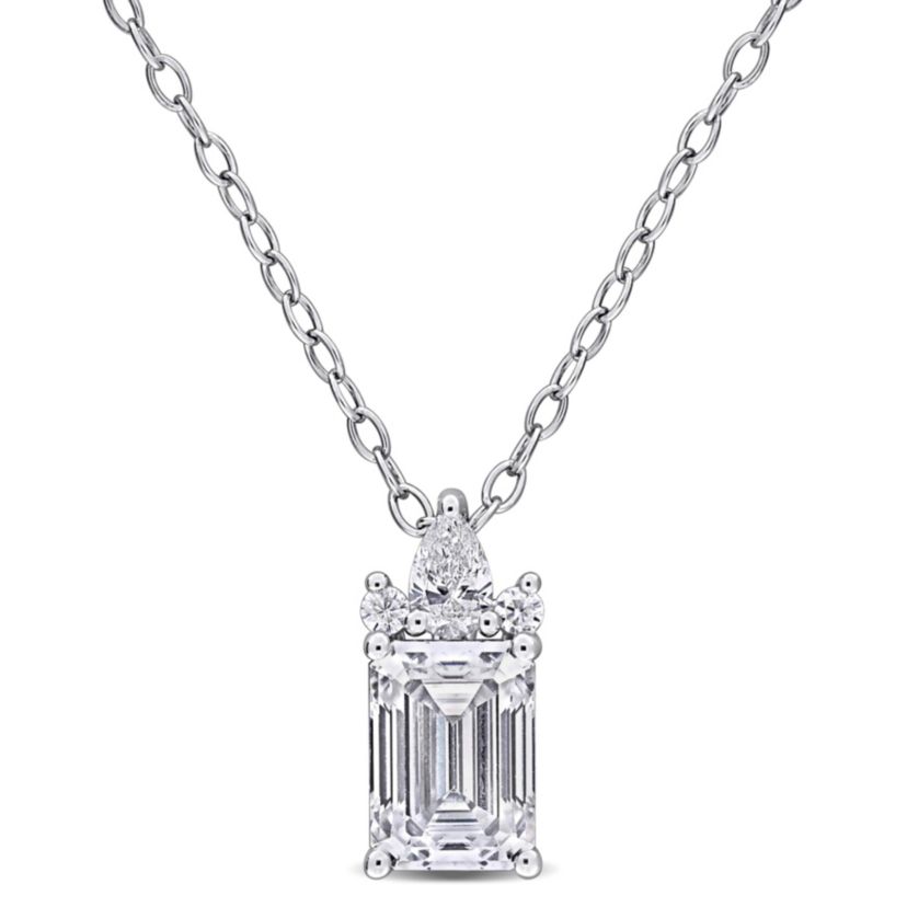 Lab Created Created White Moissanite Pendant With Chain in Sterling Silver, 18"
