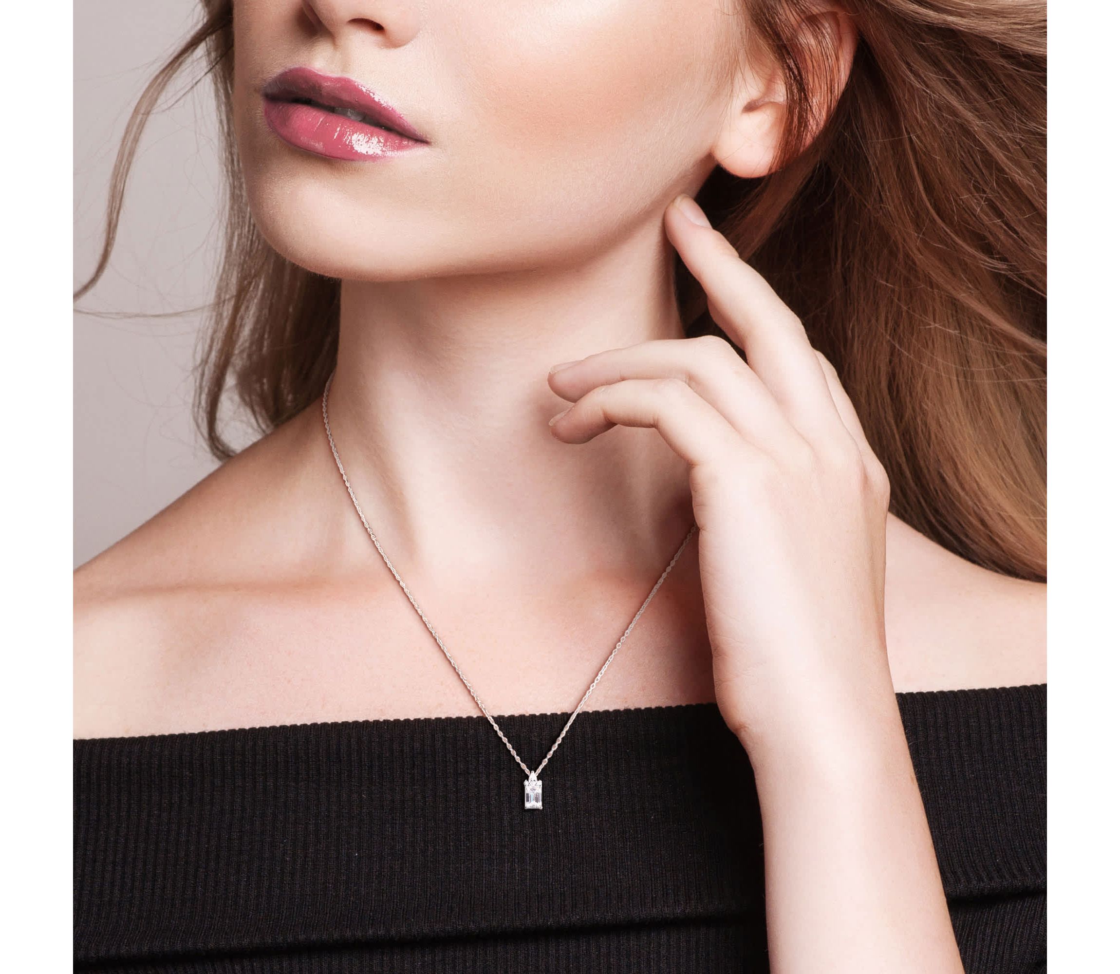 Lab Created Created White Moissanite Pendant With Chain in Sterling Silver, 18"