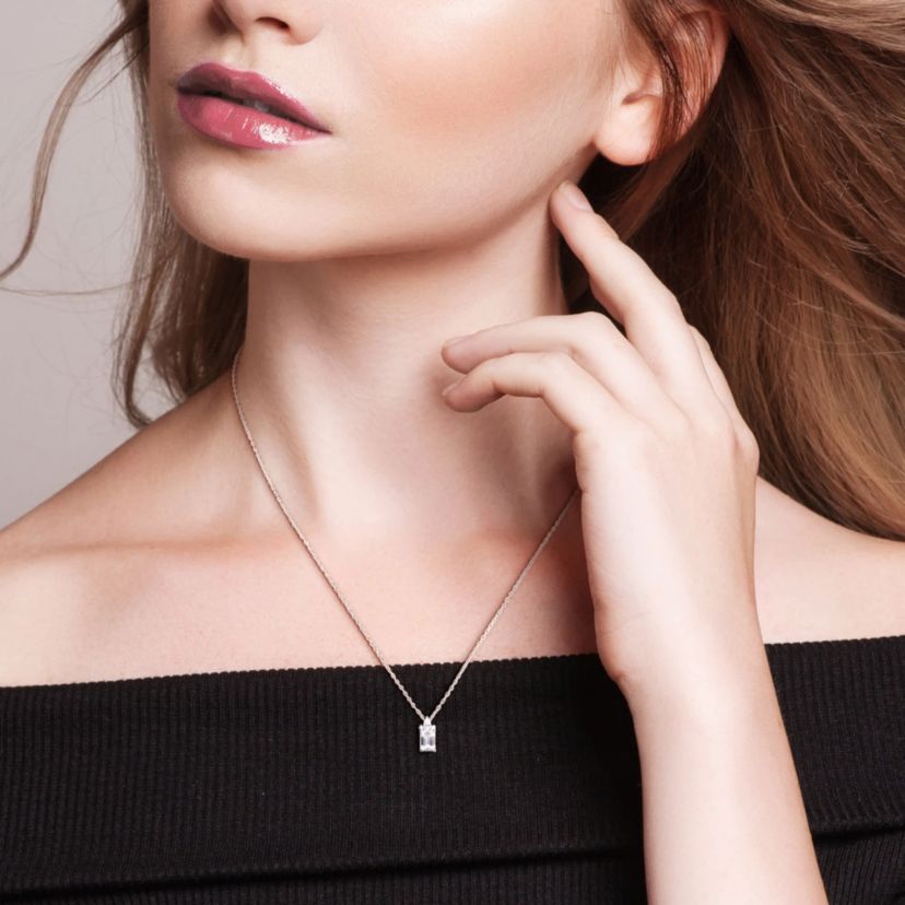 Lab Created Created White Moissanite Pendant With Chain in Sterling Silver, 18"