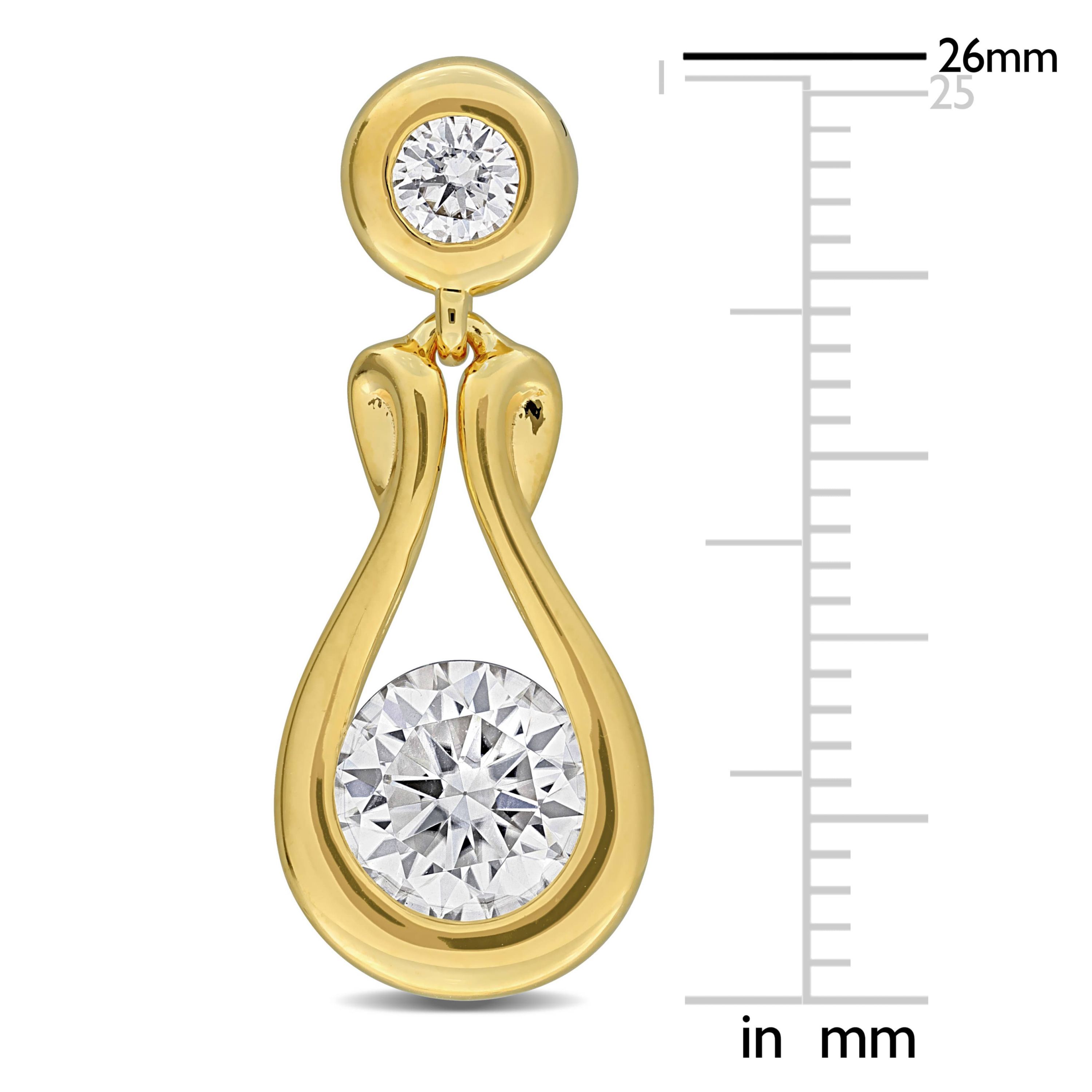 Lab Created Created White Moissanite Drop Earrings in Yellow Plated Sterling Silver